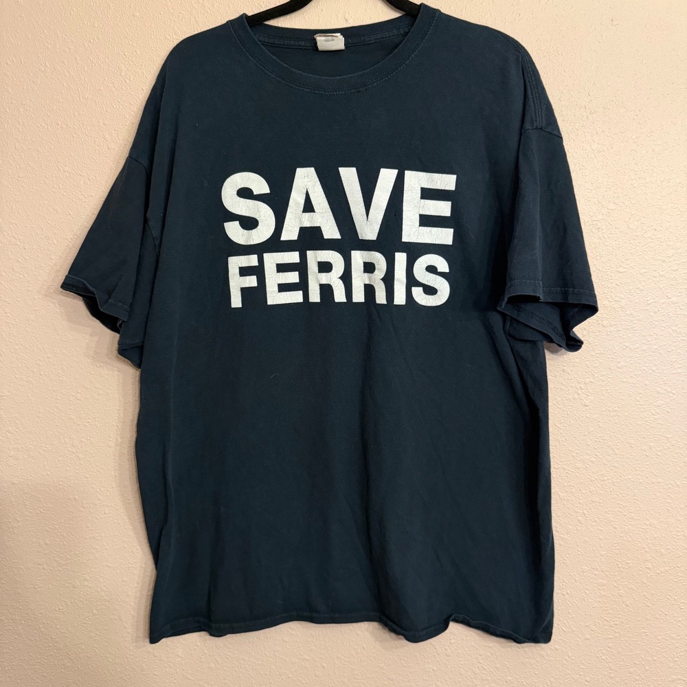 Gildan Save Ferris Bueller Movie Graphic T-Shirt Navy Blue Mens XL